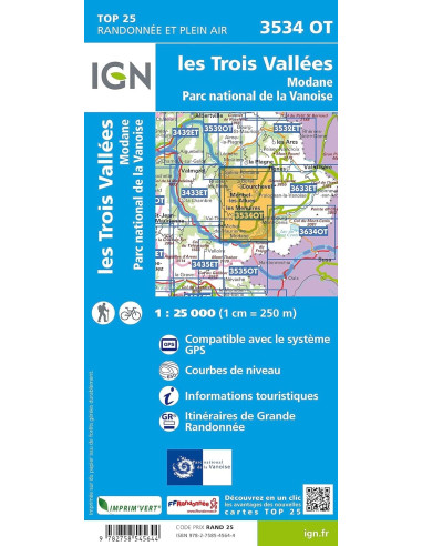 Carte IGN n° 3534OT 3 Vallées - Modane